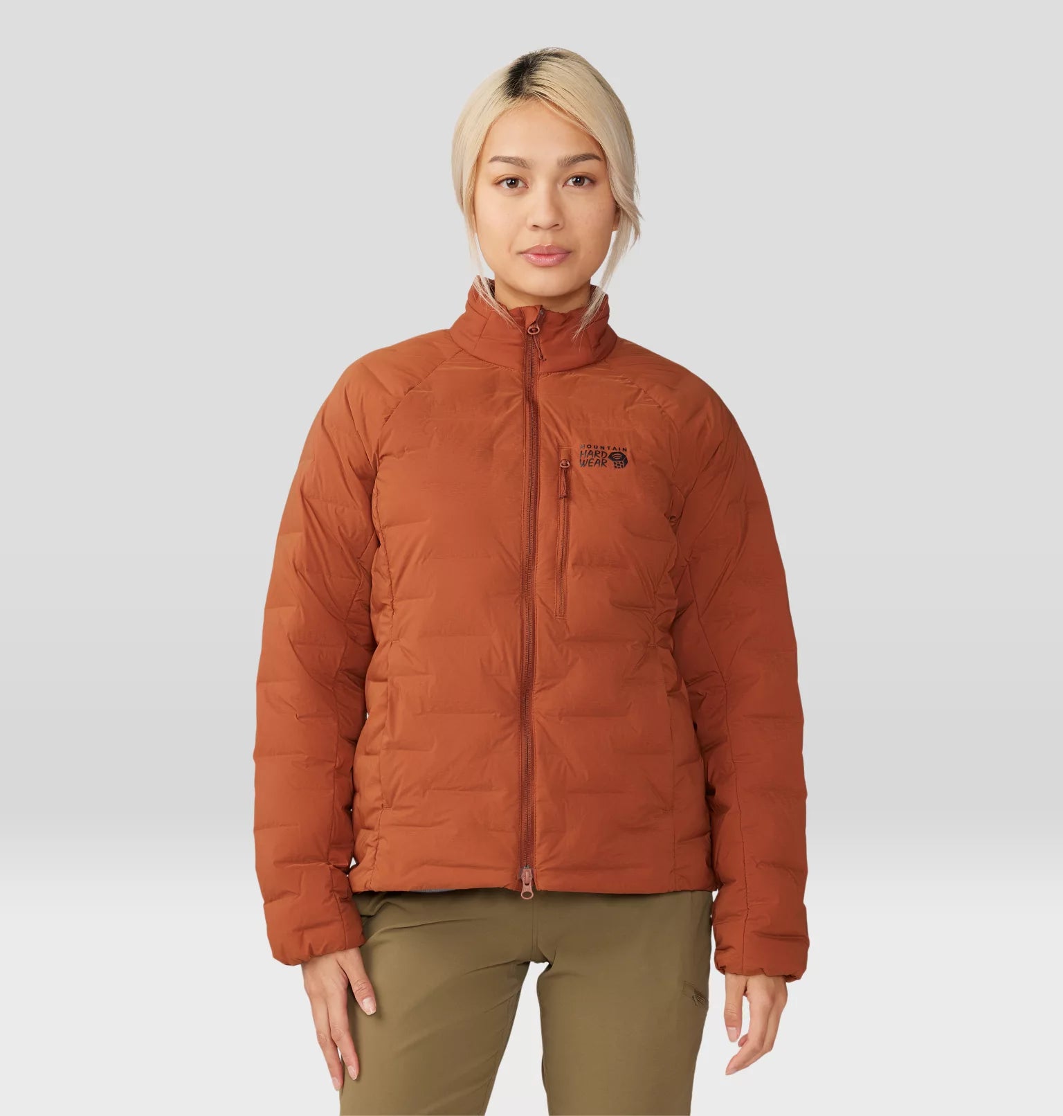 Mountain Hardwear Women's Stretchdown Jacket — Black, for climbing, backpacking, hiking, travel, and camping.