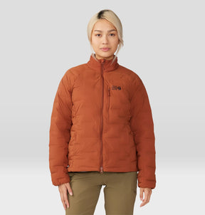 Mountain Hardwear Women's Stretchdown Jacket — Black, for climbing, backpacking, hiking, travel, and camping.