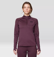 Mountain Hardwear Women's Up First Tech Fleece Quarter Zip — gray, for hiking, climbing, and everyday wear.