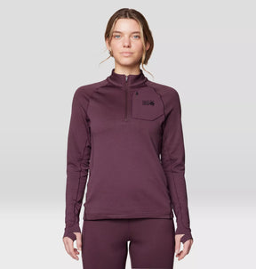 Mountain Hardwear Women's Up First Tech Fleece Quarter Zip — gray, for hiking, climbing, and everyday wear.