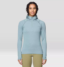 Mountain Hardwear Women's Crater Lake Heavyweight Half Zip Hoody — Moss, for hiking and everyday wear.
