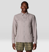 Mountain Hardwear Men's Sun Drift Cooling Long Sleeve Shirt — Moss, for hiking, everyday wear, and travel