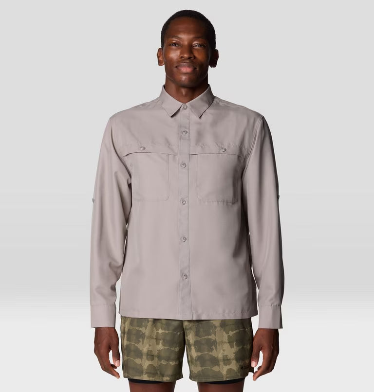 Mountain Hardwear Men's Sun Drift Cooling Long Sleeve Shirt — Moss, for hiking, everyday wear, and travel