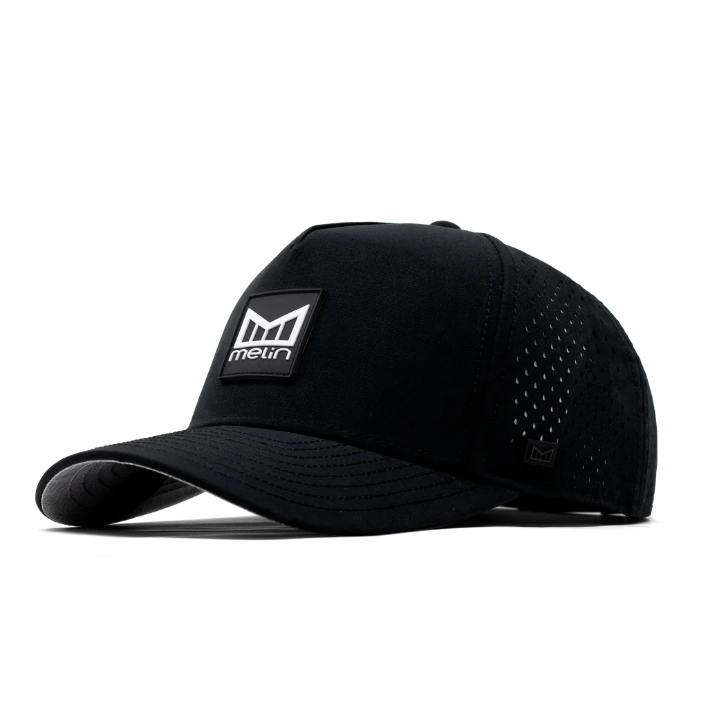 MELIN Odyssey Stacked Hydro — Black hat, for hiking, water sports, and everyday wear