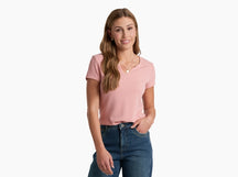 Kuhl Women's Remi Notch Short Sleeve Shirt — Heathered green, for hiking, travel, or everyday wear.