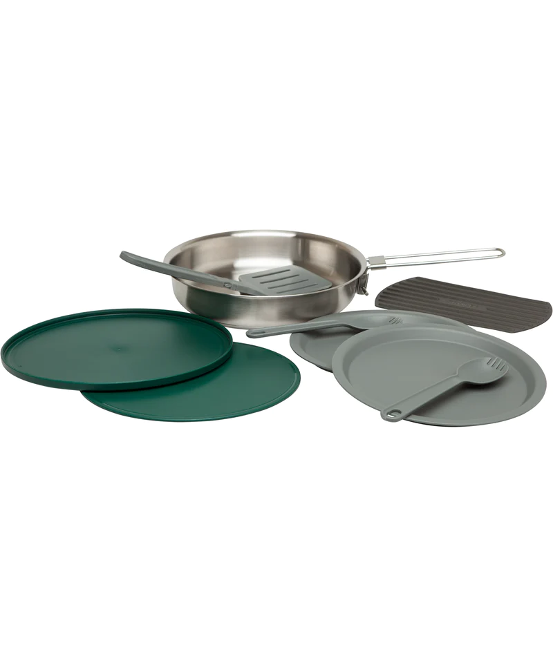 Stanley Adventure All-in-One Fry Pan Set — silver, for camping and hiking meals.