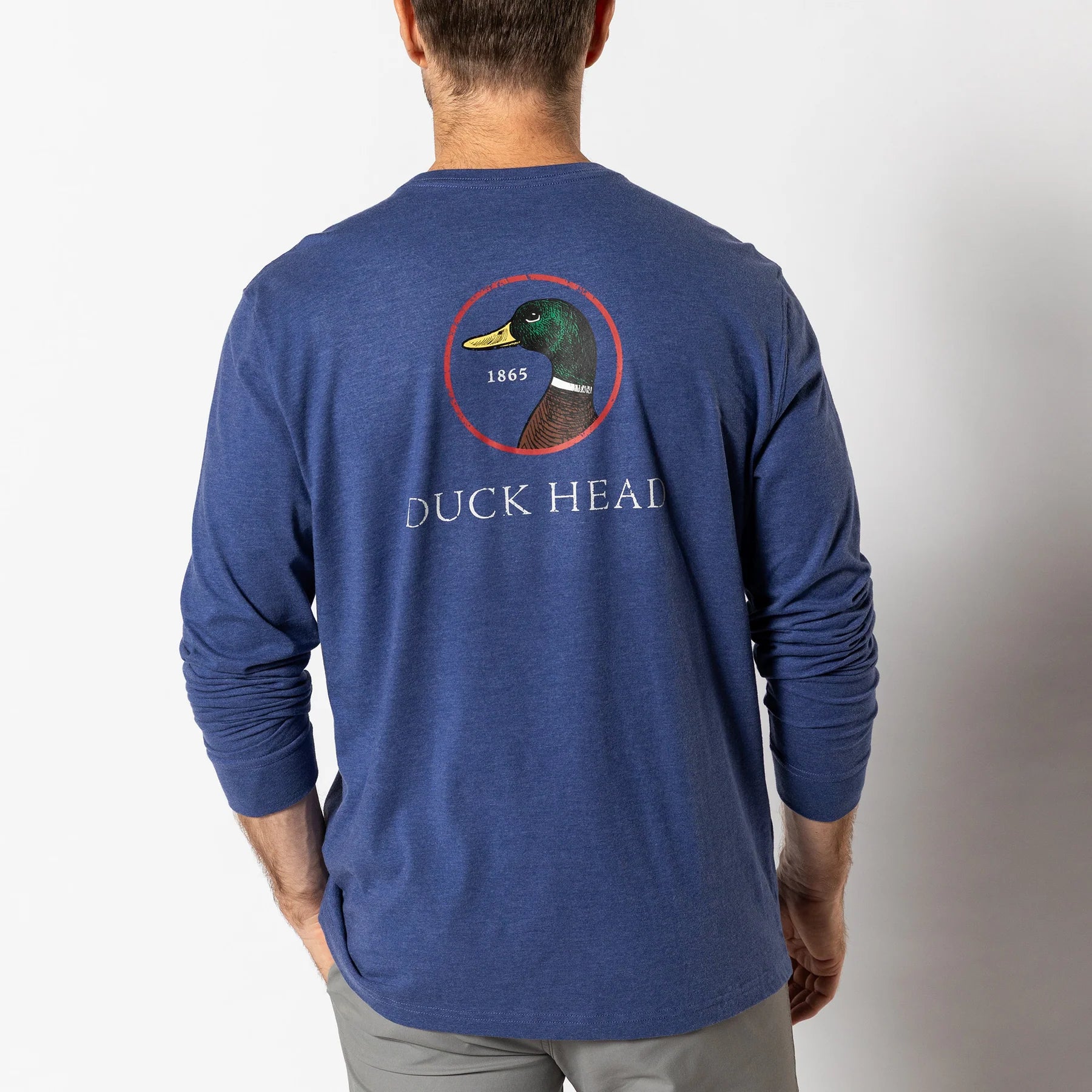 Moss Mountain Outfitters Duck Head Logo Long Sleeve T-Shirt — White, for everyday wear and travel