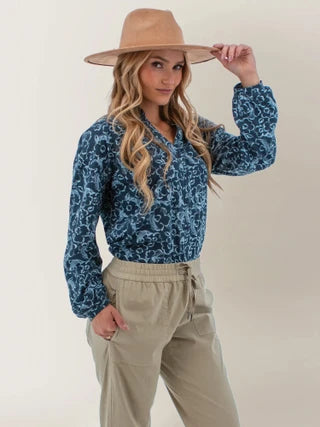 Aventura-Snowlace Full Button Bishop Sleeve Top