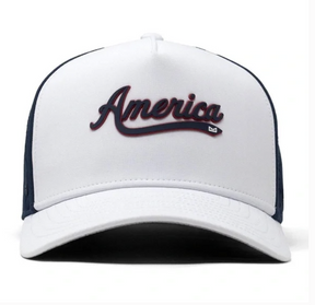 MELIN ODYSSEY STACKED HYDRO AMERICA — red, white, and blue hat, for hiking, water, and everyday wear.