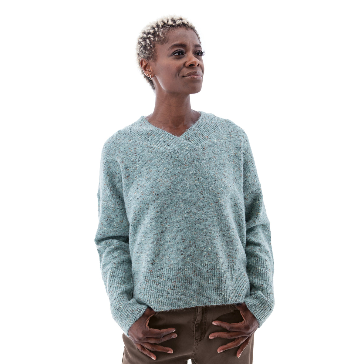 Aventura Elsa V Neck Sweater — heather gray, for everyday travel