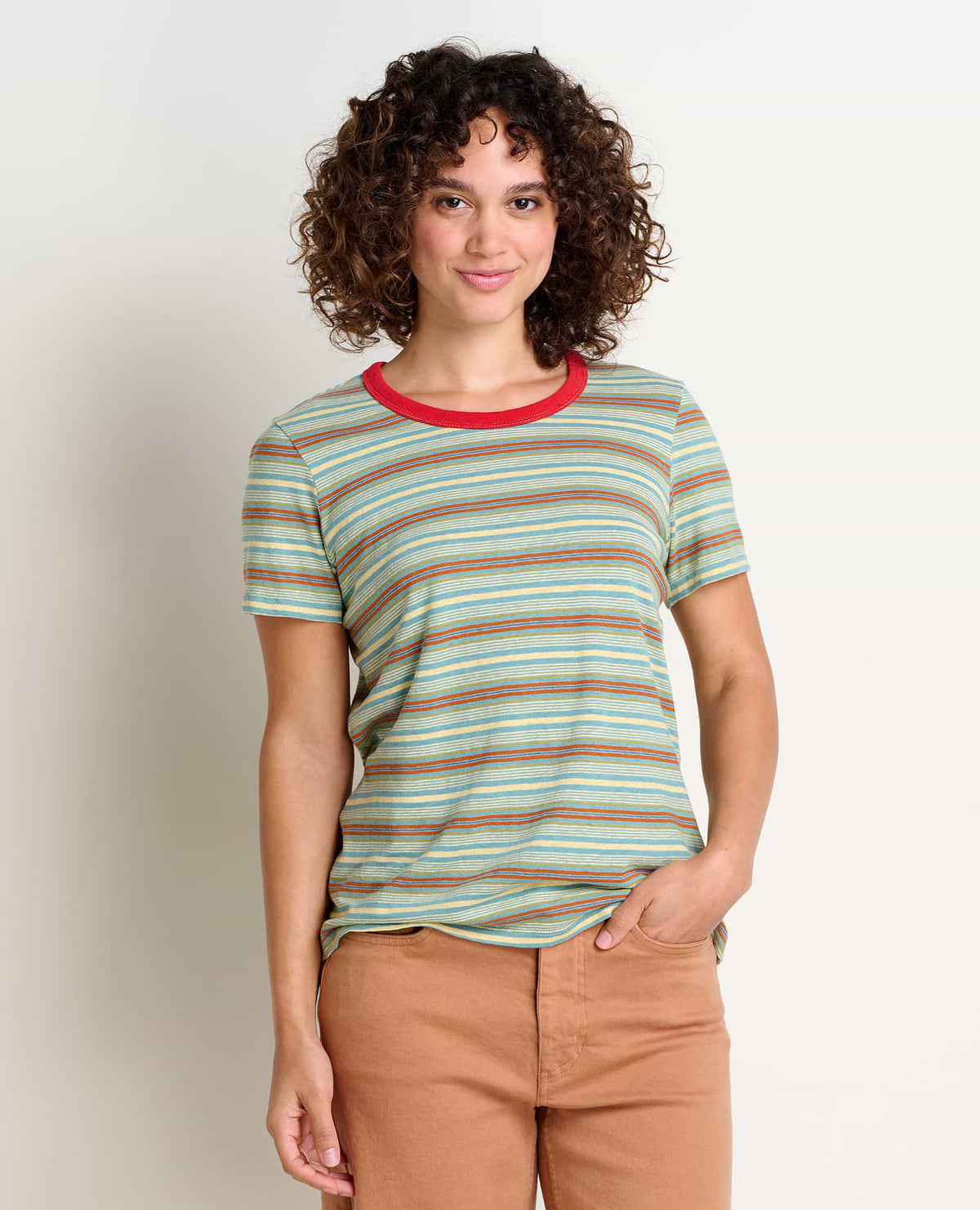 Toad & Co. Women's Grom Ringer Crew — white with blue trim, for everyday wear