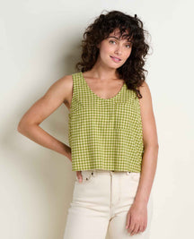 Toad & Co. Taj Hemp Button Back Tank — Moss green, for everyday and travel.