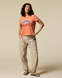 Cotapaxi Women's Sunset Embers T-shirt — orange and pink, for everyday wear