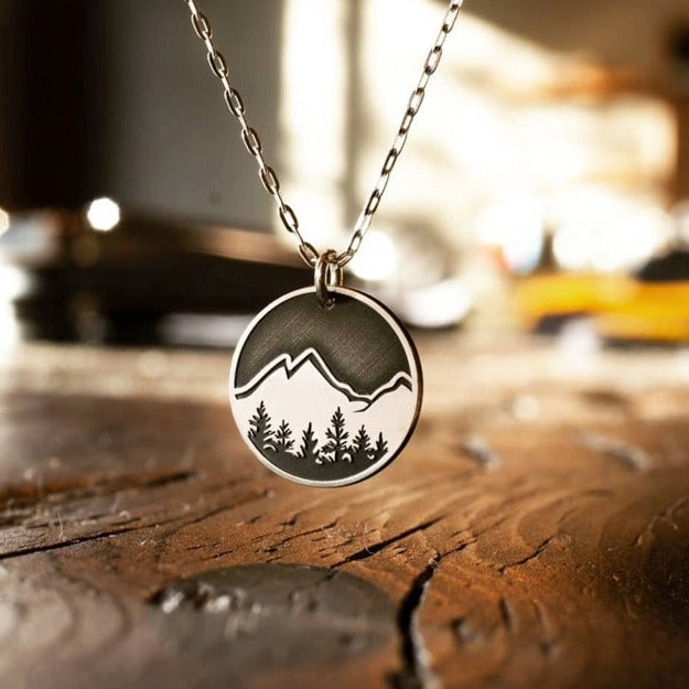 The Bearded Jeweler Explorer Round Necklace — sterling silver, for everyday wear, hiking, and camping.